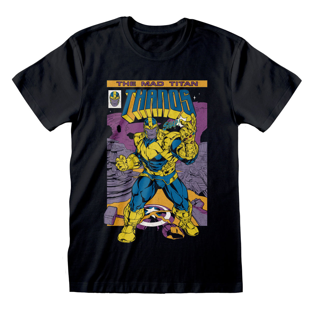 official marvel black t shirt thanos comic cover art on front