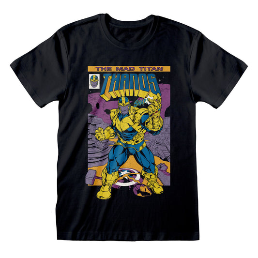 official marvel black t shirt thanos comic cover art on front