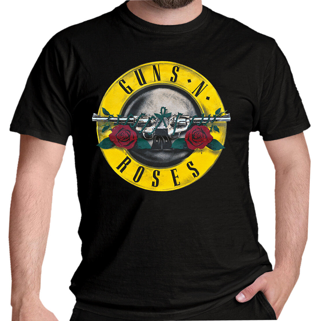 Official Guns N' Roses Classic Bullet Logo Black T-Shirt — Axl Rose Slash Appetite for Destruction Welcome to the Jungle