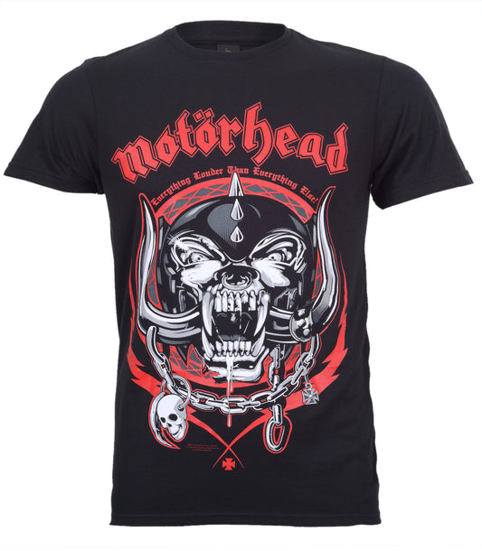 Black Cotton T shirt with officially licensed Motorhead Lightning Wreath warpig design on front