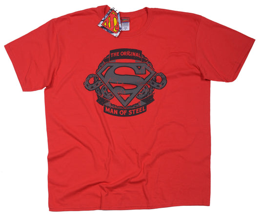 Red Superman  tshirt official dc merch with a man of steel graphic print on the front