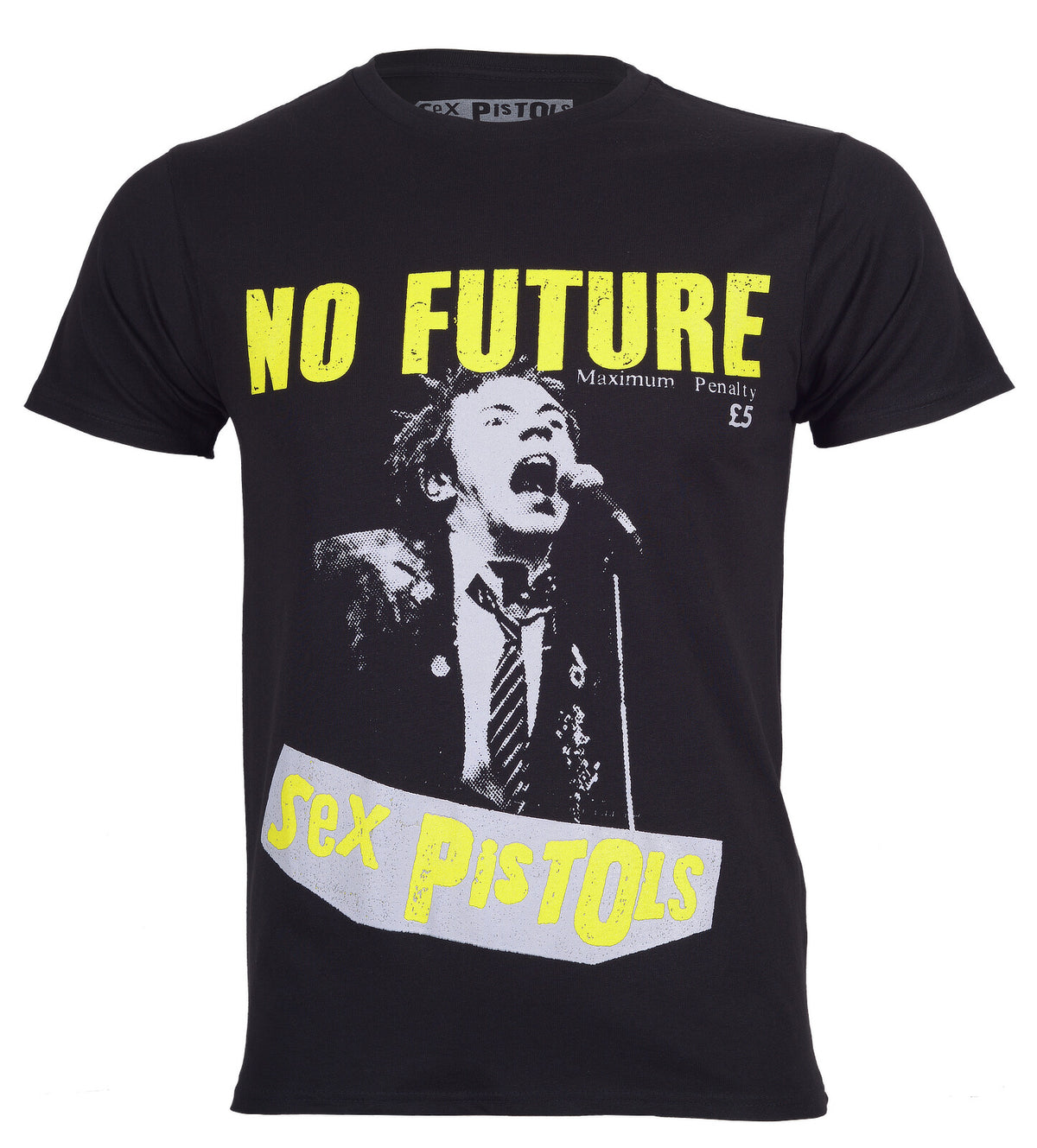 black official sex pistols t shirt with no future text print sex pistols logo and johnny rotten on the front