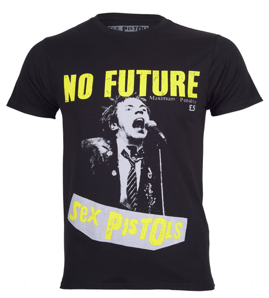 black official sex pistols t shirt with no future text print sex pistols logo and johnny rotten on the front
