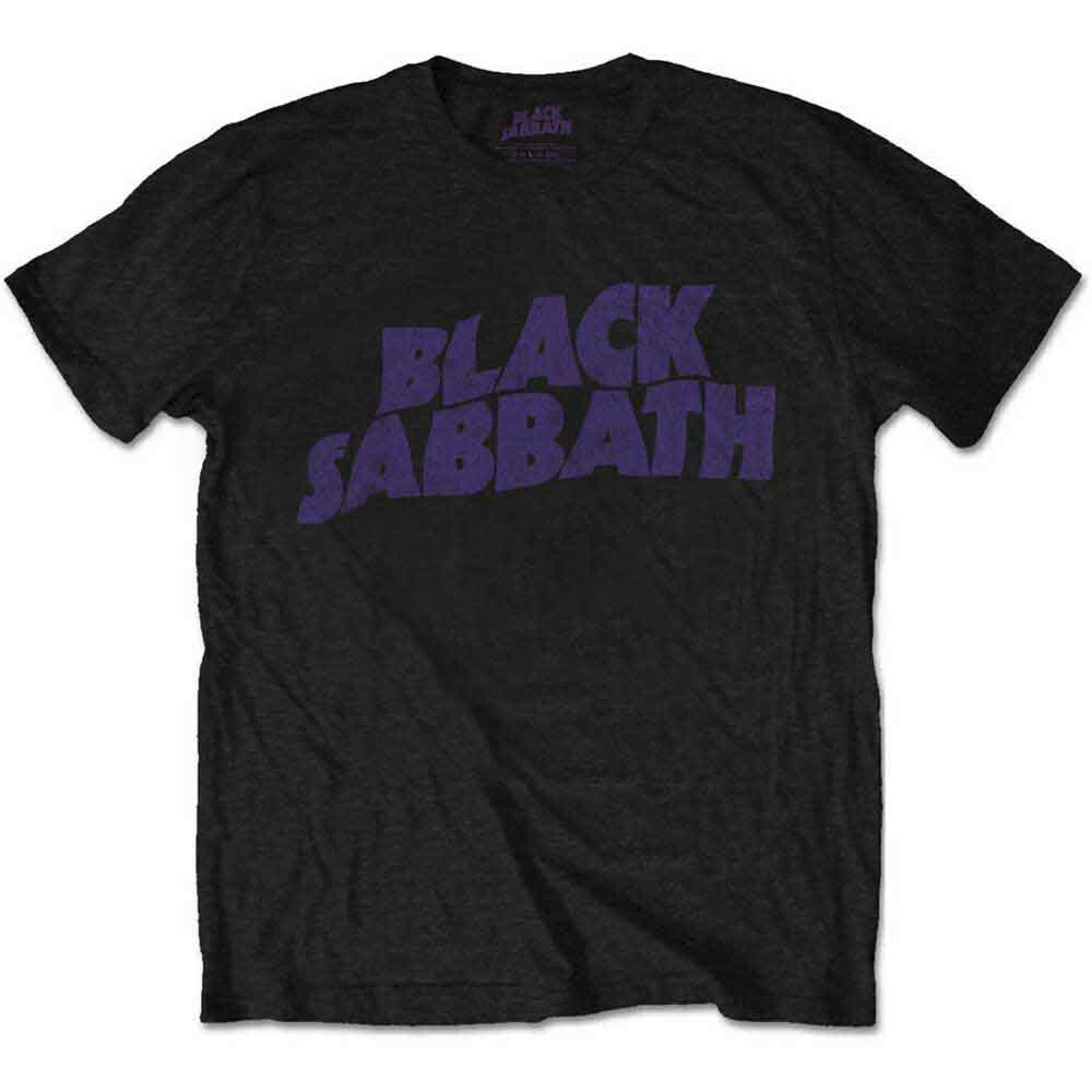 Black t-shirt with official  'Black Sabbath' logo on a white background