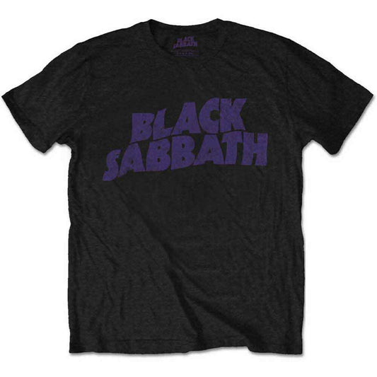 Black t-shirt with official  'Black Sabbath' logo on a white background