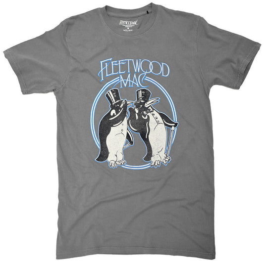 Gray wash t-shirt with official Fleetwood Mac penguin design on the front