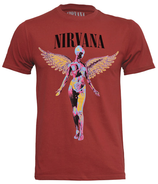 Official red Nirvana Angelic t-shirt with an In Utero Angel design on the front