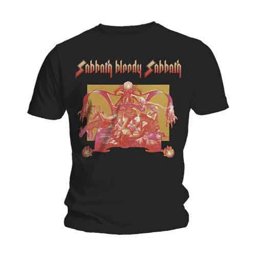 Black official Black Sabbath t-shirt with 'Sabbath Bloody Sabbath' design on a white background