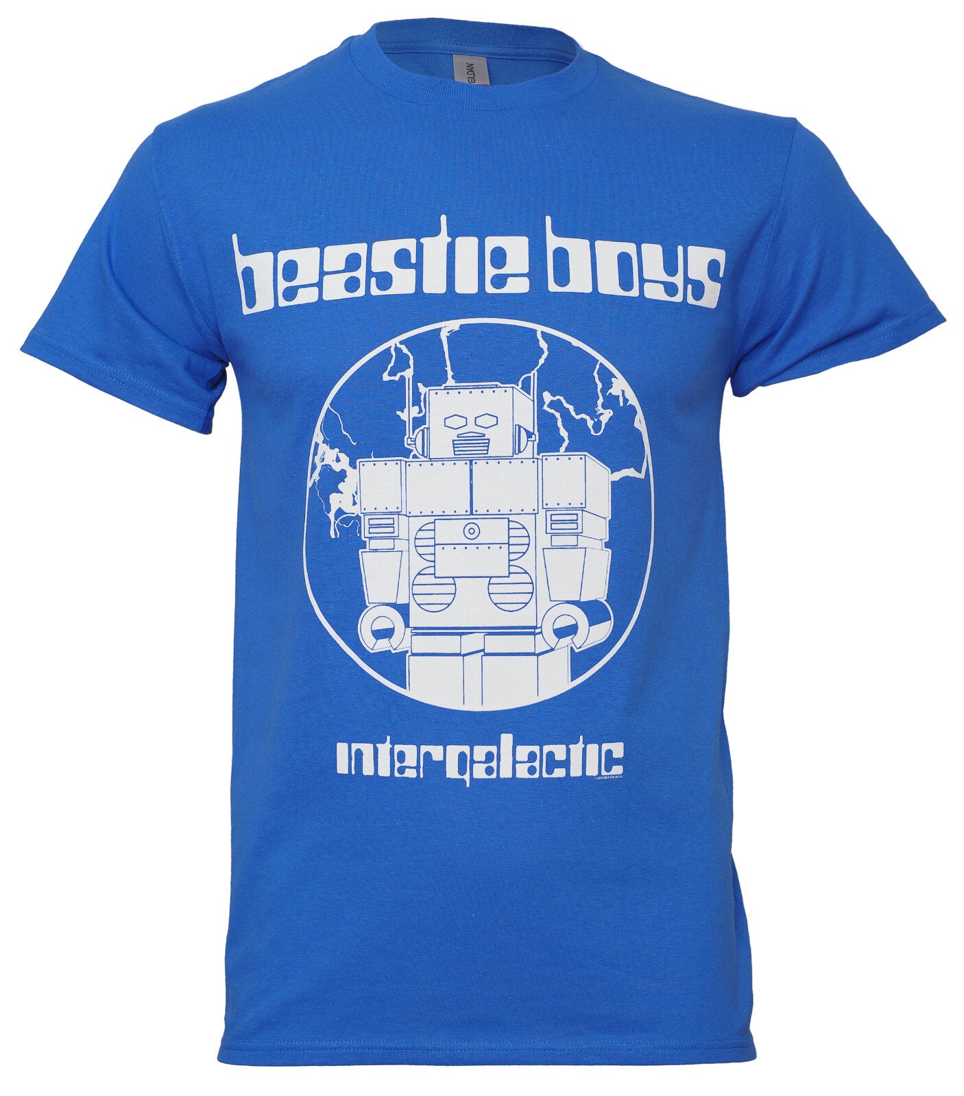 beastie boys intergalactic official blue t shirt with white graphic print on front