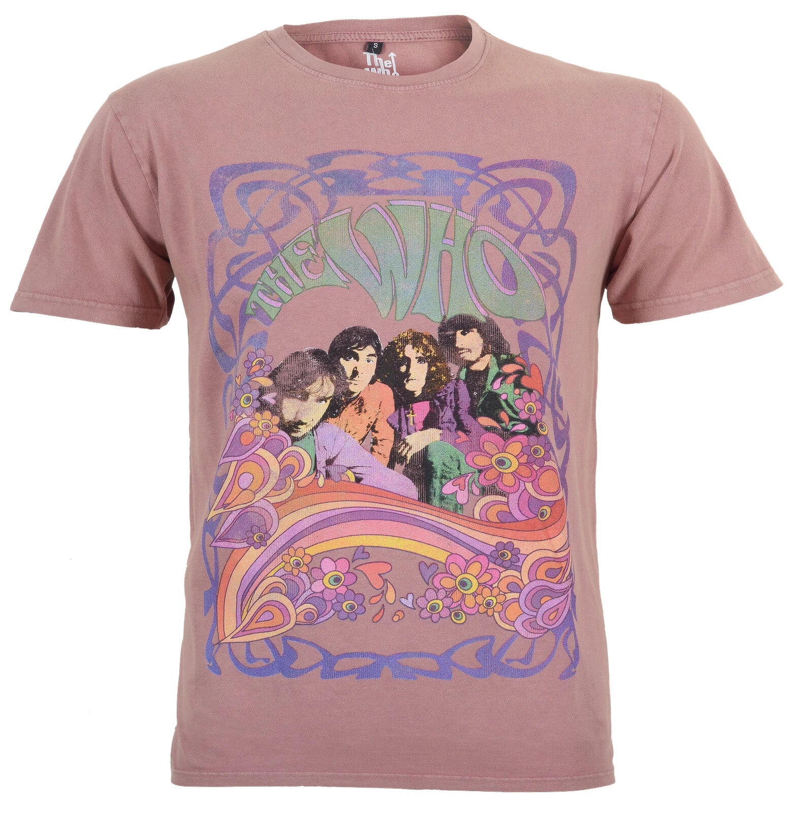 Kashmir Red The Who T Shirt limited stone wash with a psychedelic design with the band members and the Who logo on the front