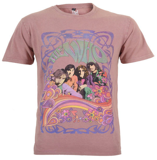 Kashmir Red The Who T Shirt limited stone wash with a psychedelic design with the band members and the Who logo on the front