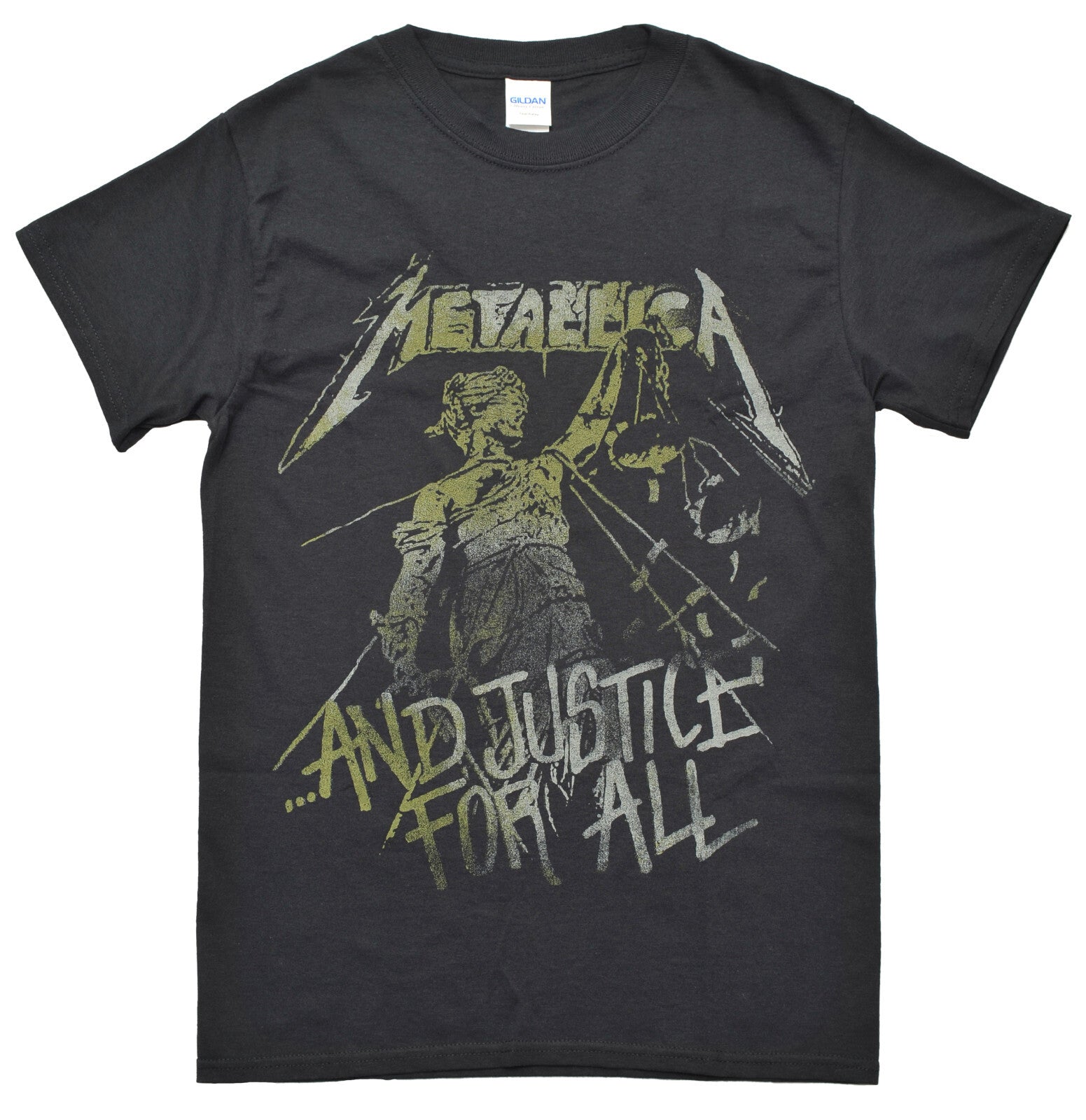 official metallica mens t shirt with and justice for all vintage style graphic print on the front