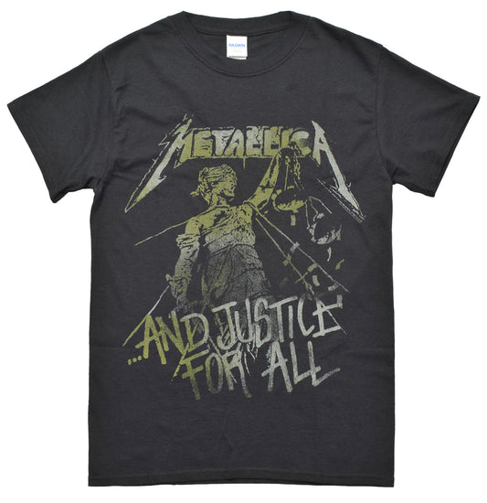 official metallica mens t shirt with and justice for all vintage style graphic print on the front