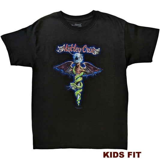 Black Official Motley Crue t-shirt with colorful graphic design and 'Motley Crue' text on a white background