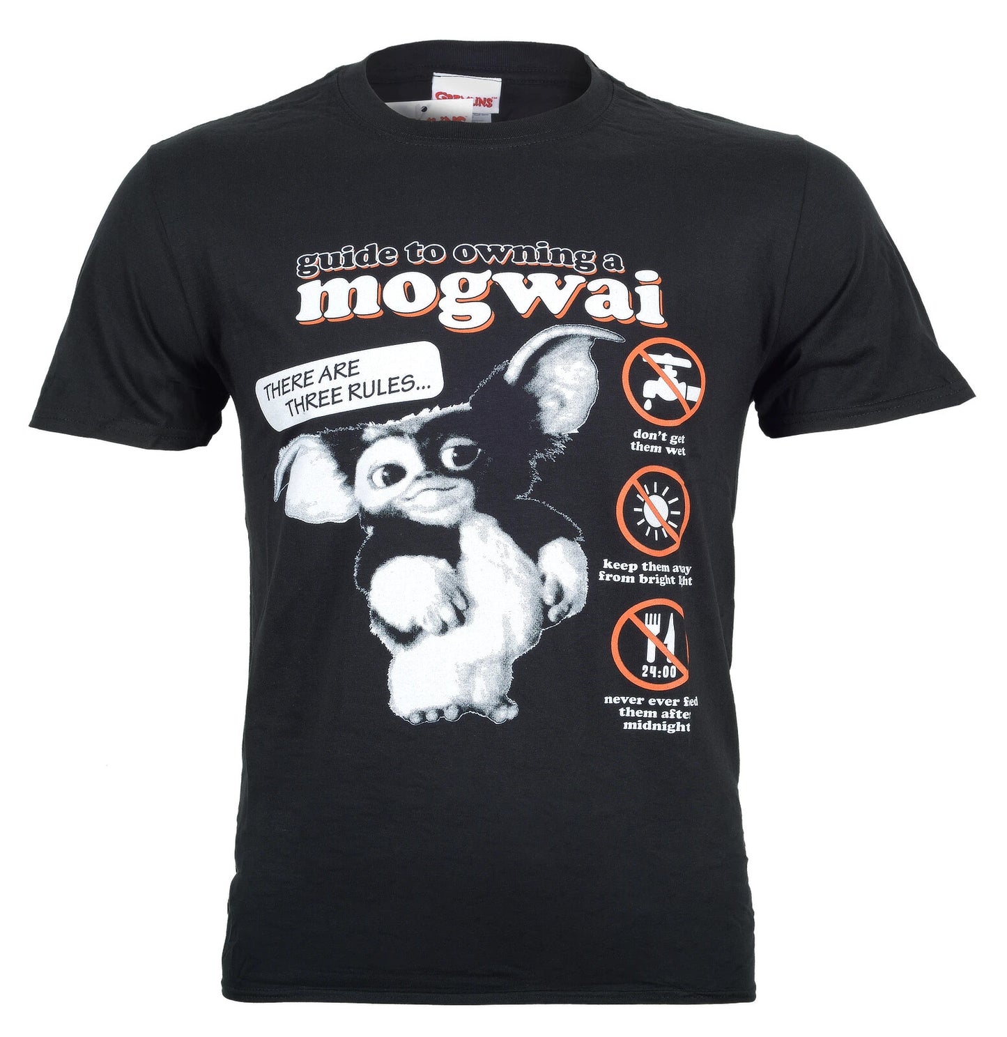 Black official Gremlins t-shirt with a graphic of a mogwai and text from 'Gremlins' on the front
