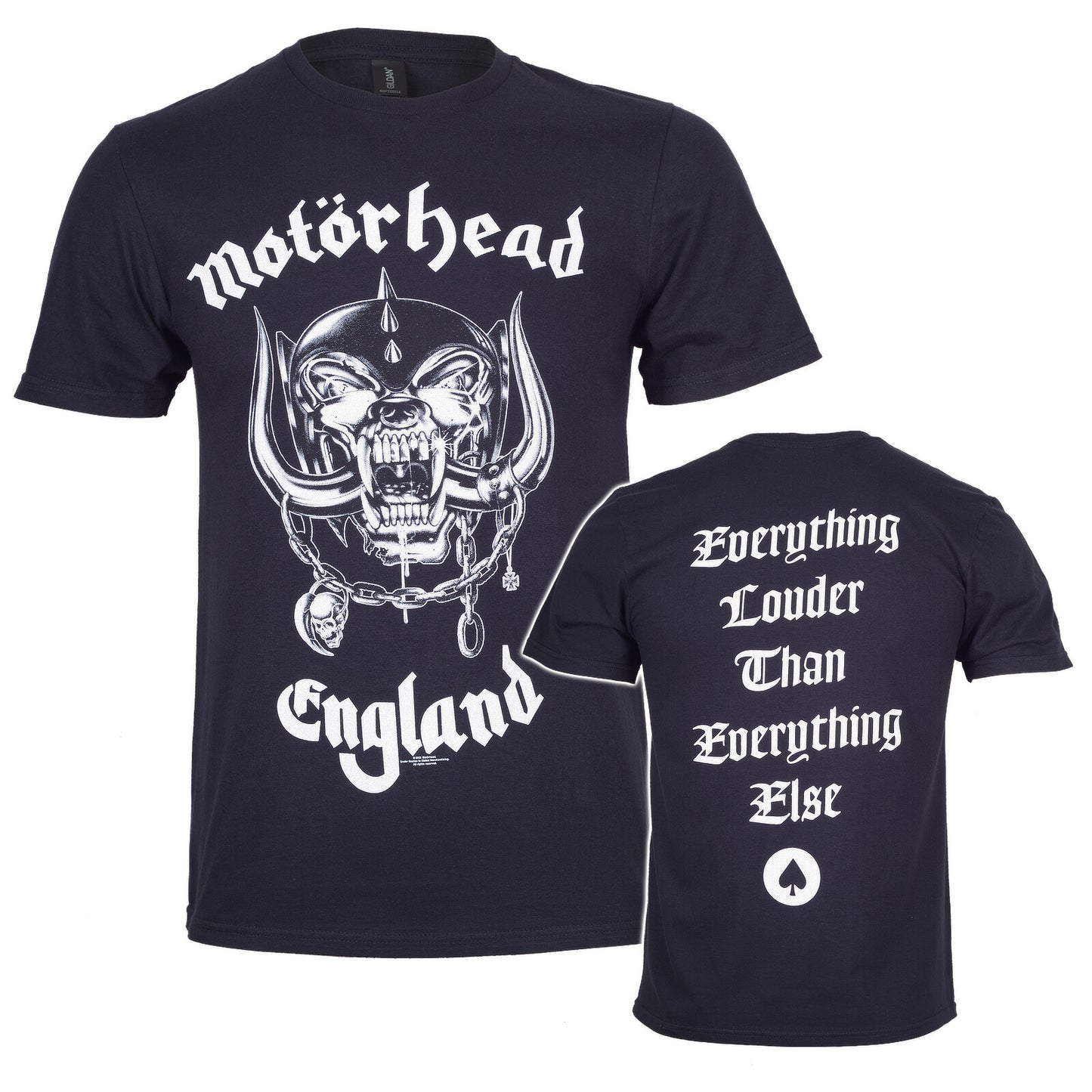 An official Black Motorhead cotton T Shirt with The warpig and Motorhead England on the front. On the back it says everything louder than everything else.