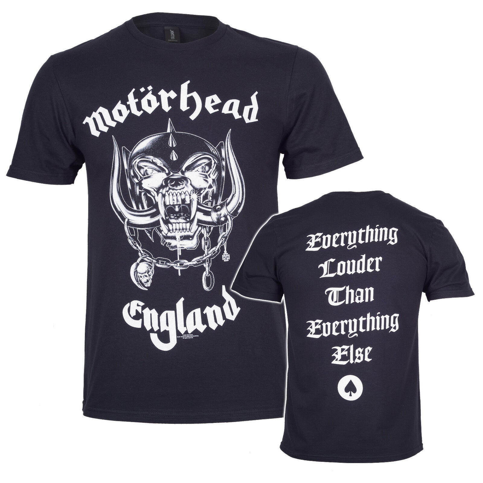 An official Black Motorhead cotton T Shirt with The warpig and Motorhead England on the front. On the back it says everything louder than everything else.