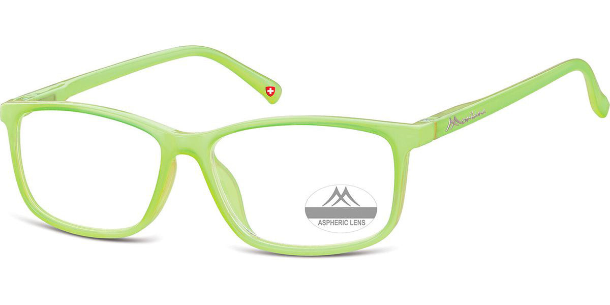 A pair of Montana MR 62H Green reading glasses with a Montana brand logo on the temple on a white background