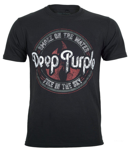 Official Deep Purple Smoke on the water black t shirt circle graphic