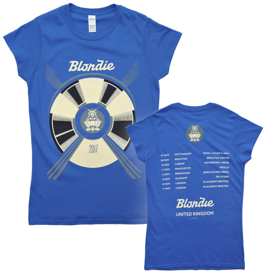 Blue official ex tour Ladies Blondie t-shirt with 'Blondie' Pollinator tour design on front and tour information on back 