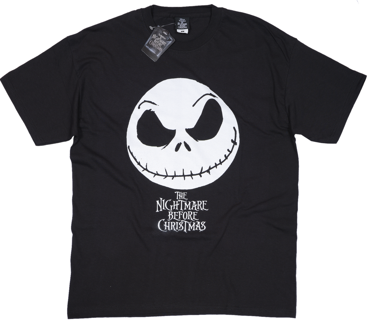 Disney NBX Nightmare before Christmas Jack Skellington head print in white on a black t shirt 