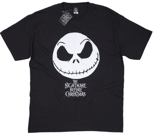 Disney NBX Nightmare before Christmas Jack Skellington head print in white on a black t shirt 