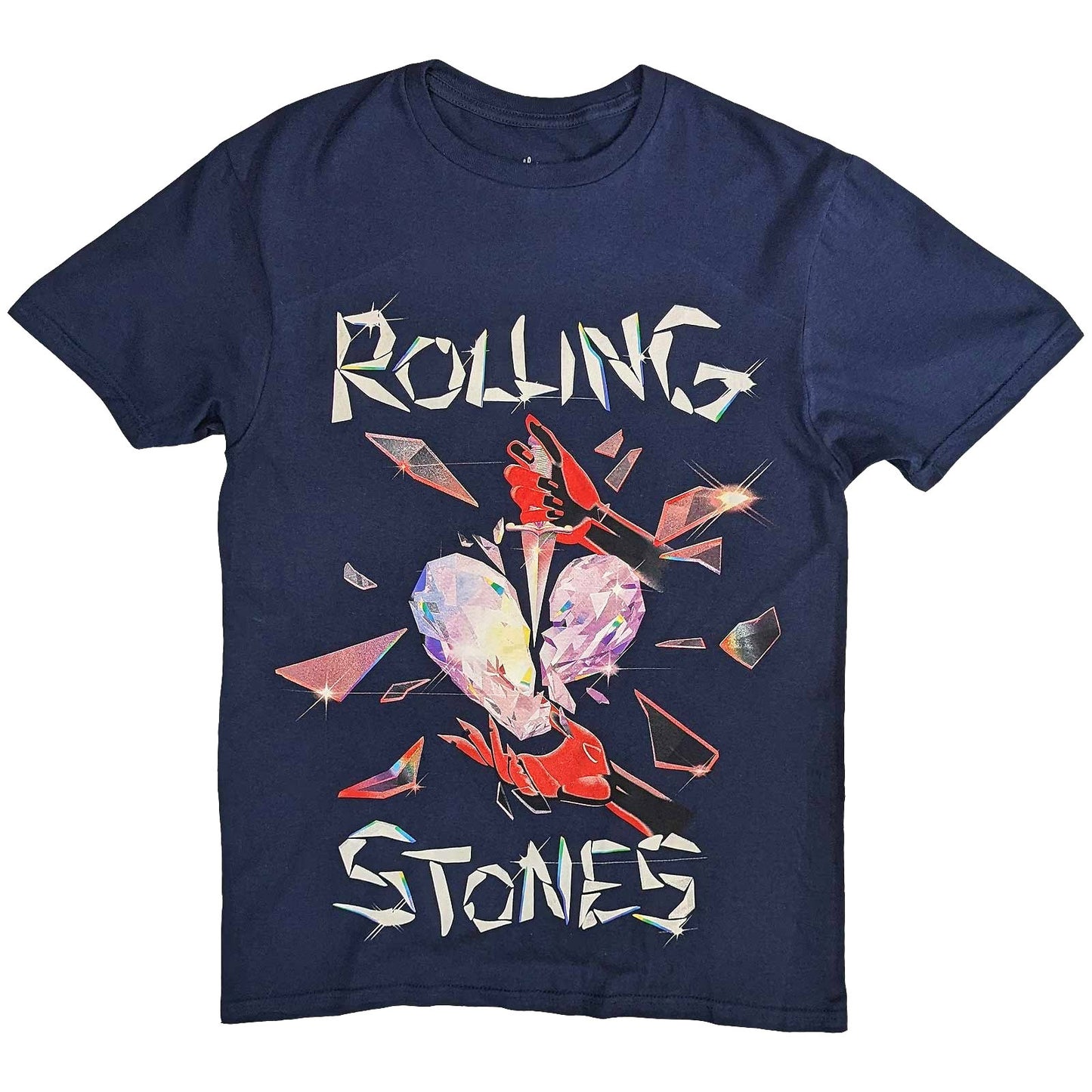 Heart black: "Official Rolling Stones Hackney Diamonds Heart Blue T-Shirt — Mick Jagger Keith Richards Diamond Tongue Logo Rock Off