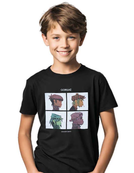 A black officially licensed Gorillaz Demon days graphic T shirt with a front print of Demon Days.