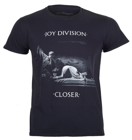 Black official Joy Division t-shirt with 'Joy Division' and 'Closer' album graphic design on the front