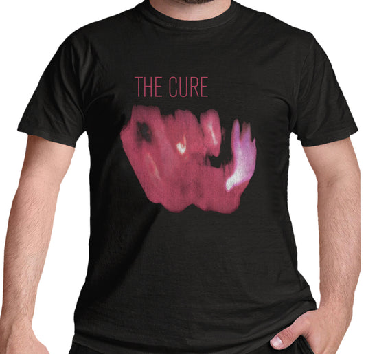 official black the cure t shirt with 'pornography' album cover graphic print on the front