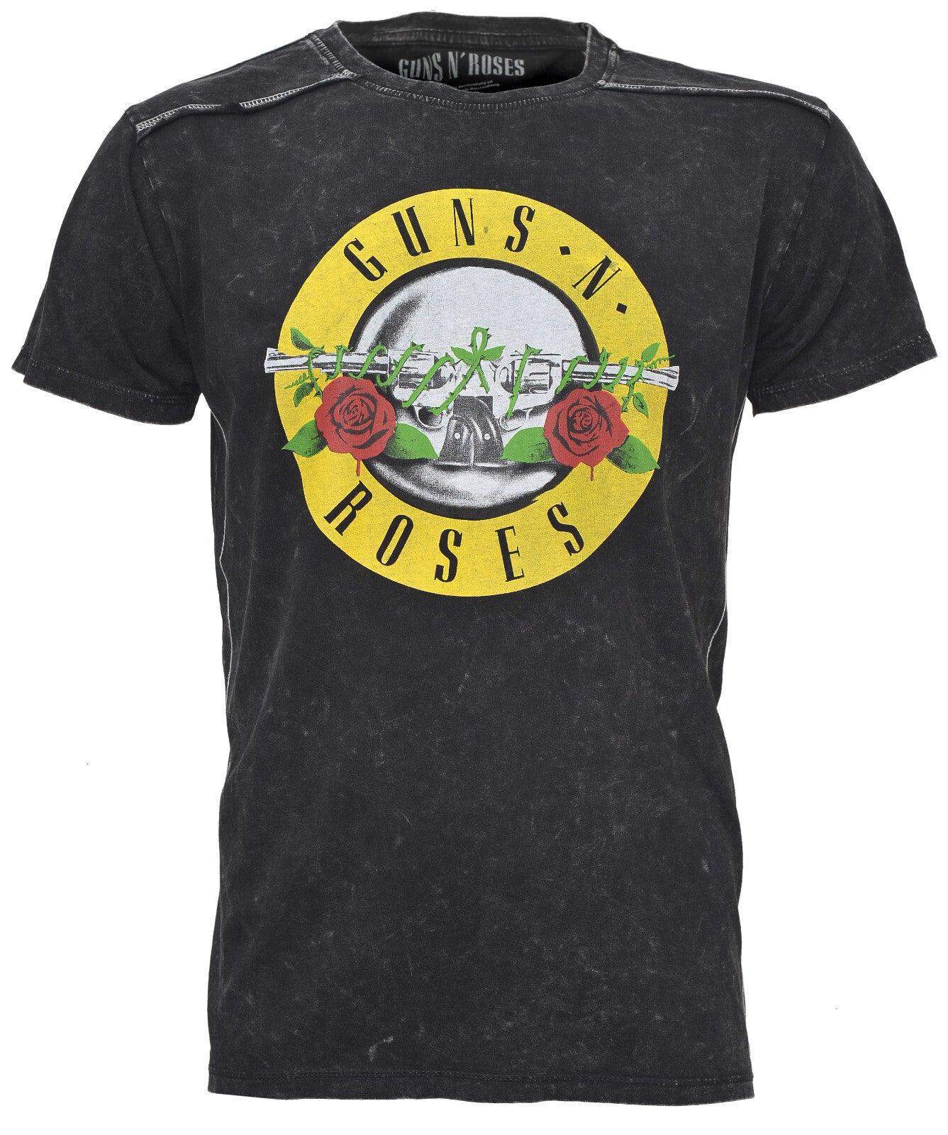 black official snow wash guns n roses t shirt with classic logo on the front
