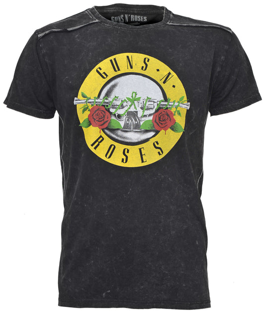 black official snow wash guns n roses t shirt with classic logo on the front