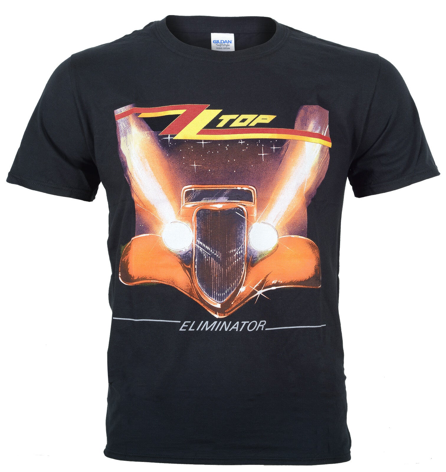 official black zz top eliminator t shirt with album graphic on the front
