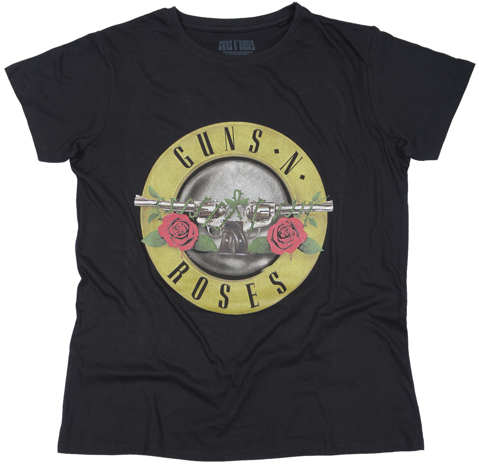 A black Guns N Roses Ladies T Shirt featuring the iconic classic logo on the front
