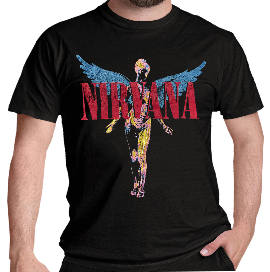 Black Cotton Officially Licnsed Nirvana T Shirt with Angelic Printed graphic from In Utero Album on front