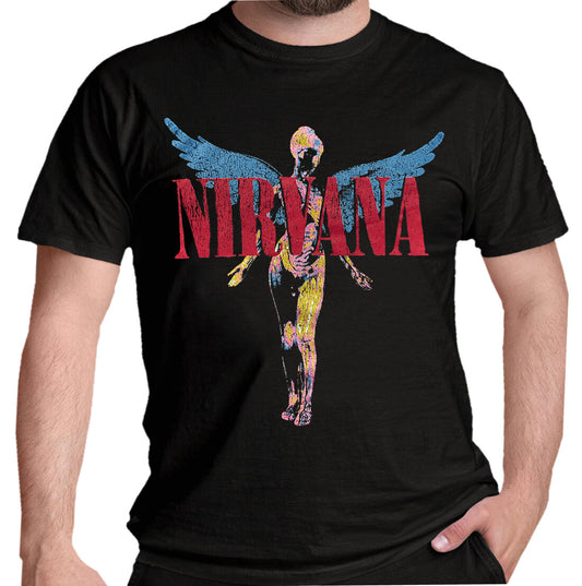 Black Cotton Officially Licnsed Nirvana T Shirt with Angelic Printed graphic from In Utero Album on front