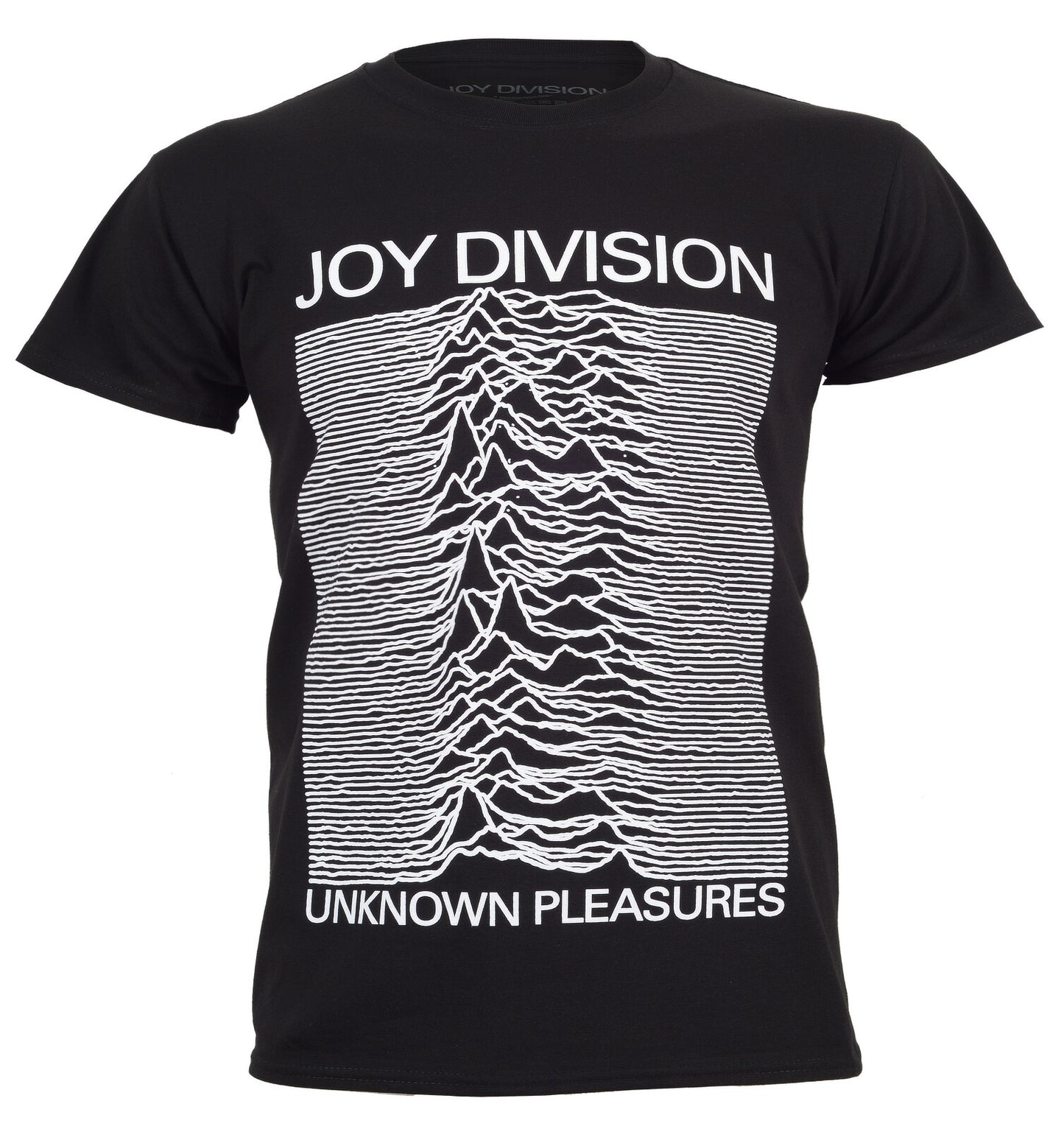 Black official joy division t-shirt with 'Joy Division' and 'Unknown Pleasures' design on the front