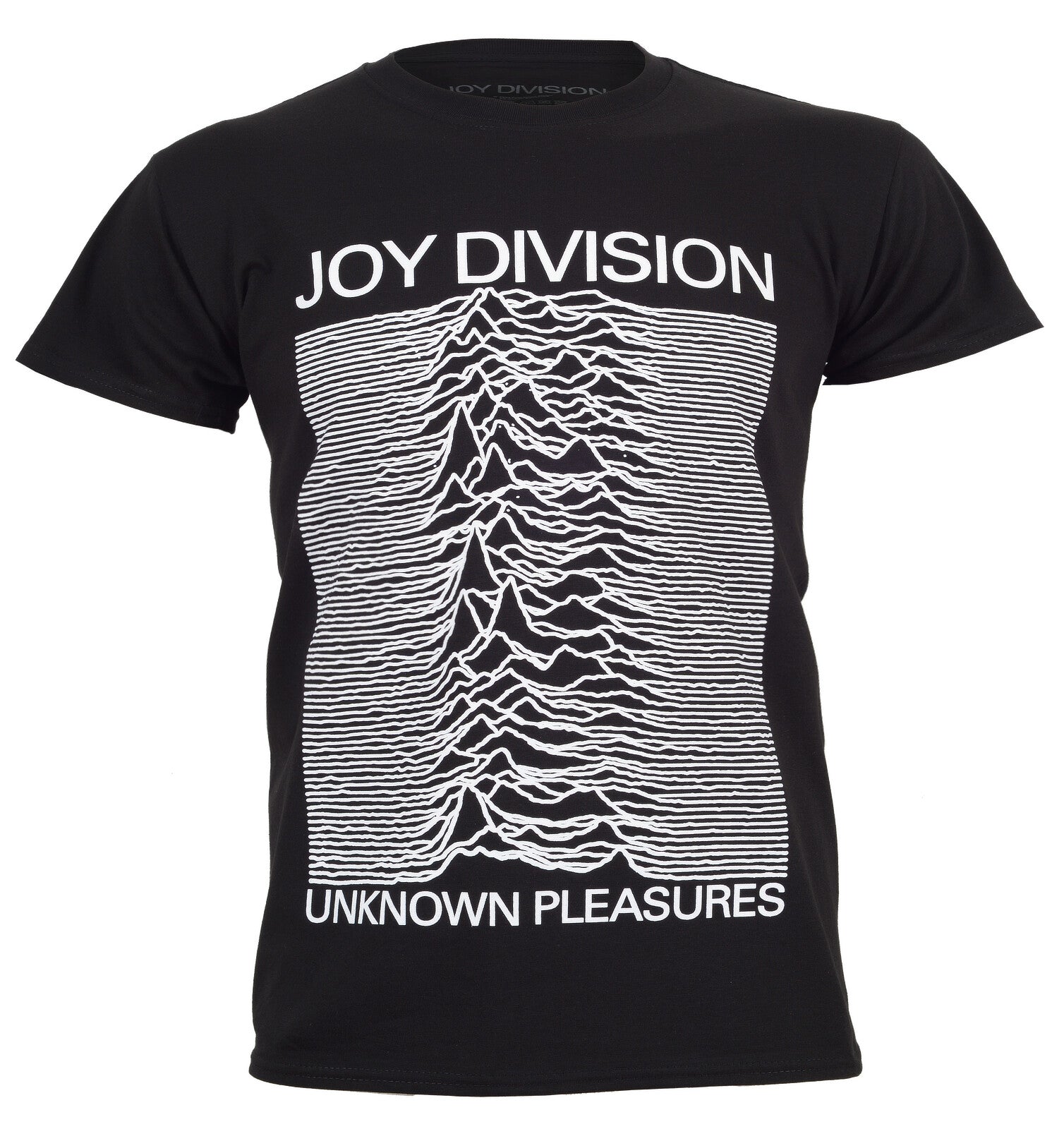 Black official joy division t-shirt with 'Joy Division' and 'Unknown Pleasures' design on the front