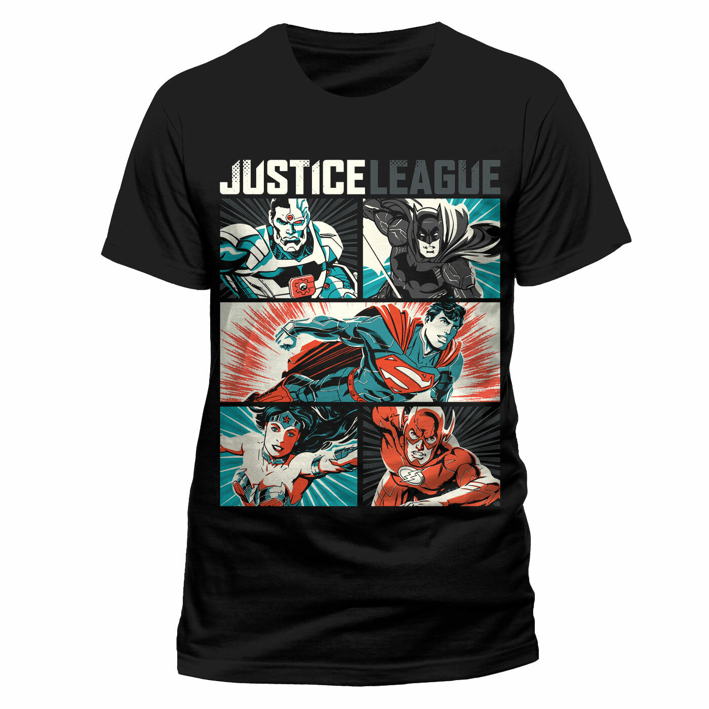 offcial DC Comics Justice League T shirt with images of superman, flash, wonder woman and batman  on he front