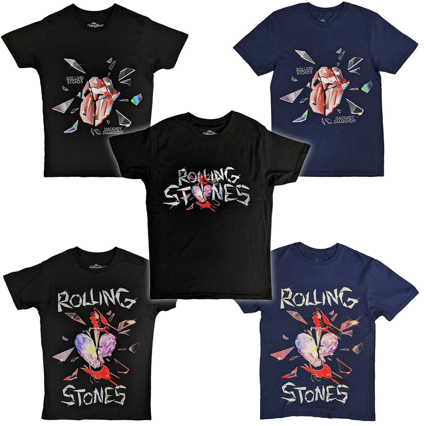 Official Rolling Stones Hackney Diamonds T-Shirt Choice of Designs — Mick Jagger Keith Richards Tongue Logo Explosion Heart Glass Logo Black Navy Rock Off