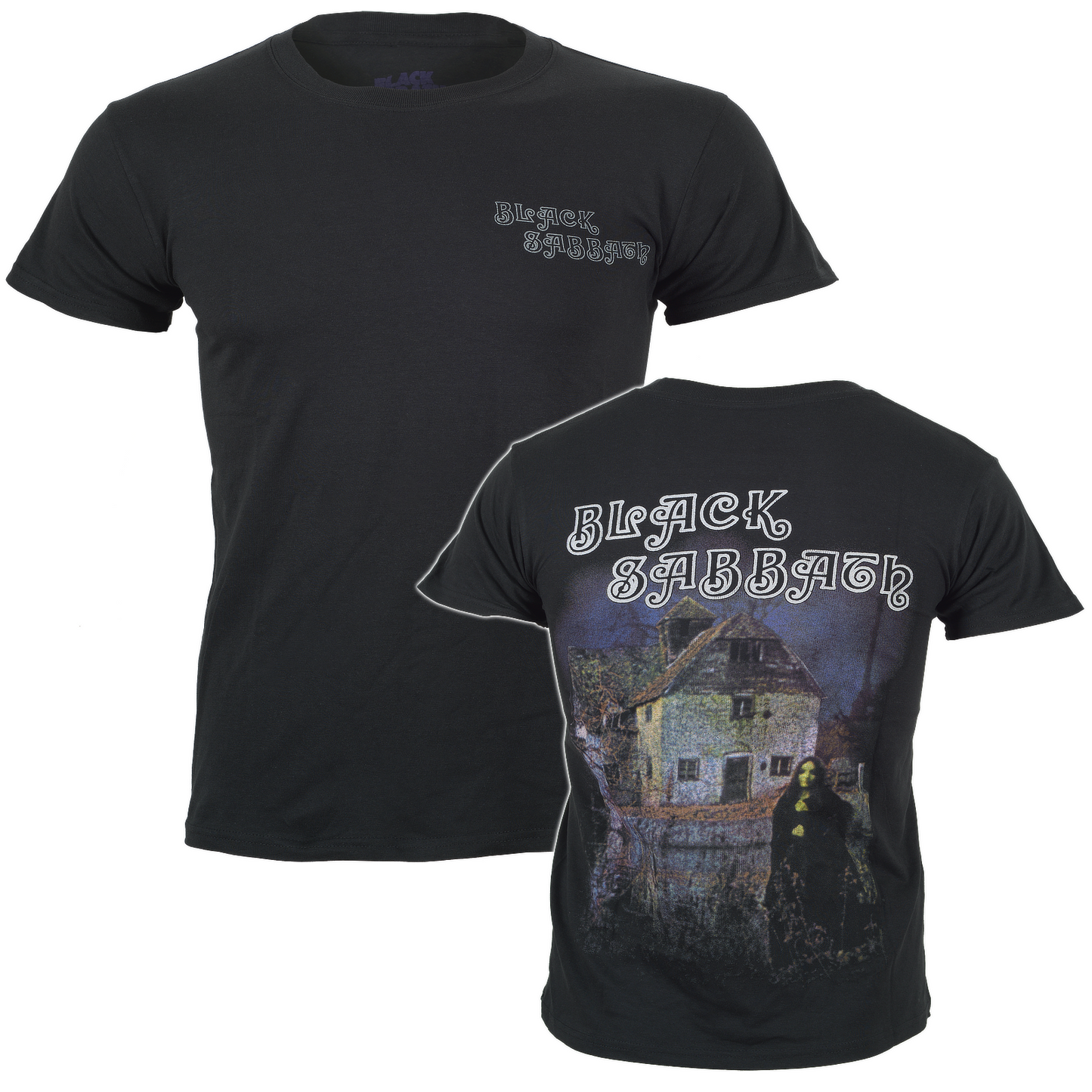 Official Black Sabbath Debut Album T Shirt Front and Back Print in black cotton 