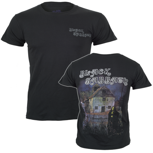 Official Black Sabbath Debut Album T Shirt Front and Back Print in black cotton 