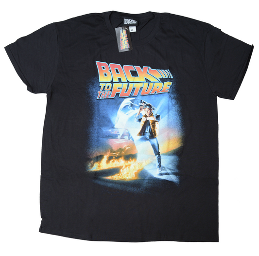 a black official back to the future oster graphic t shirt on a white background
