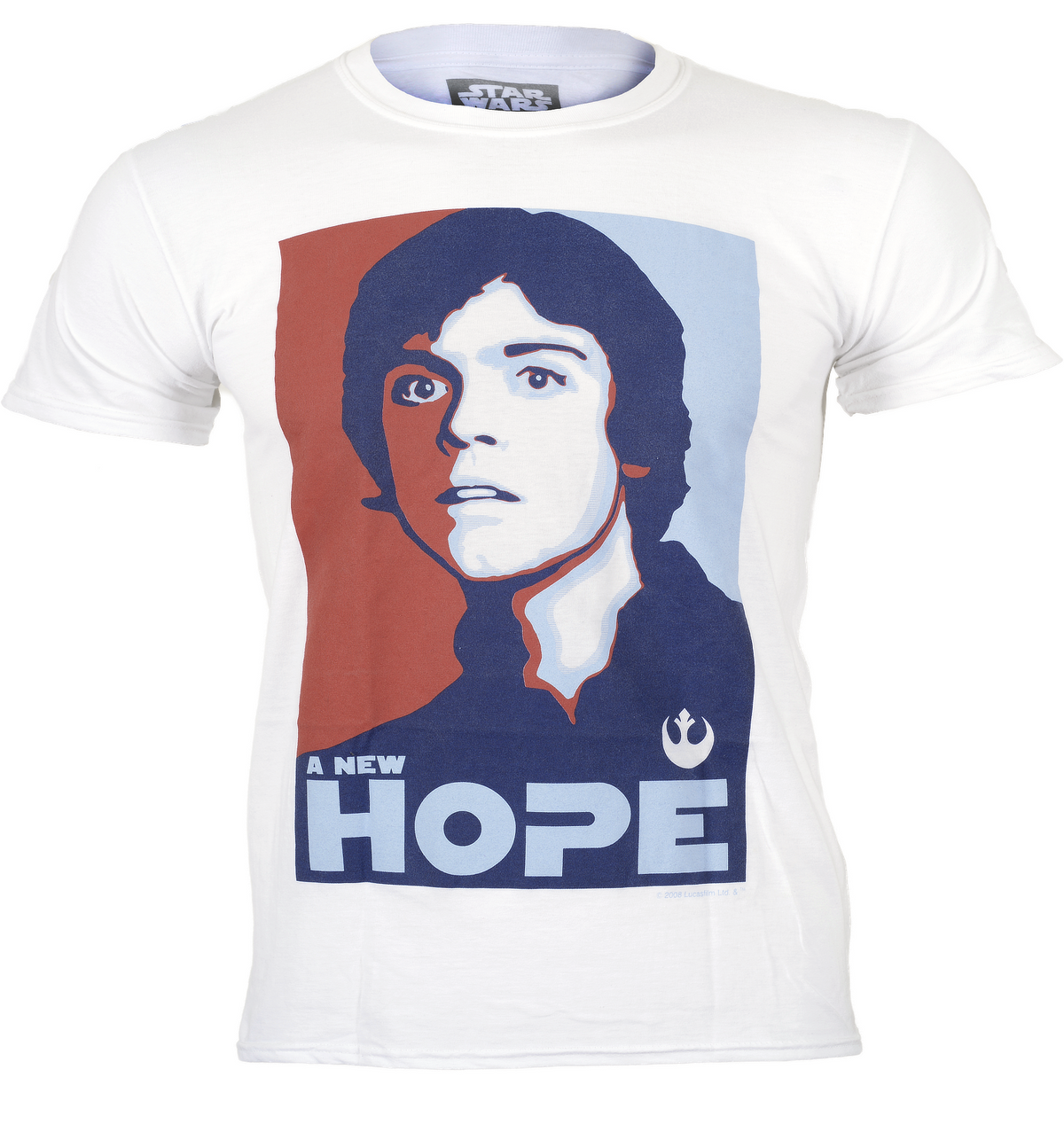 white official star wars t shirt with luke skywalker on the front