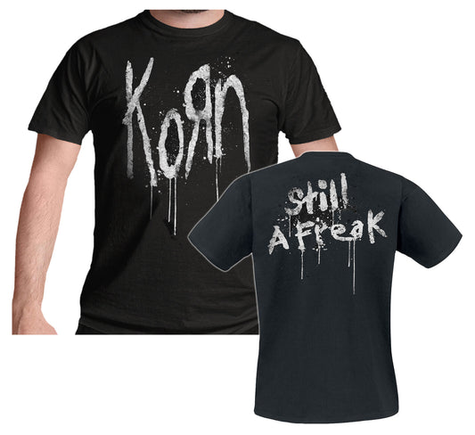 official black Korn t shirt with band logo on the front and still a freak on the back