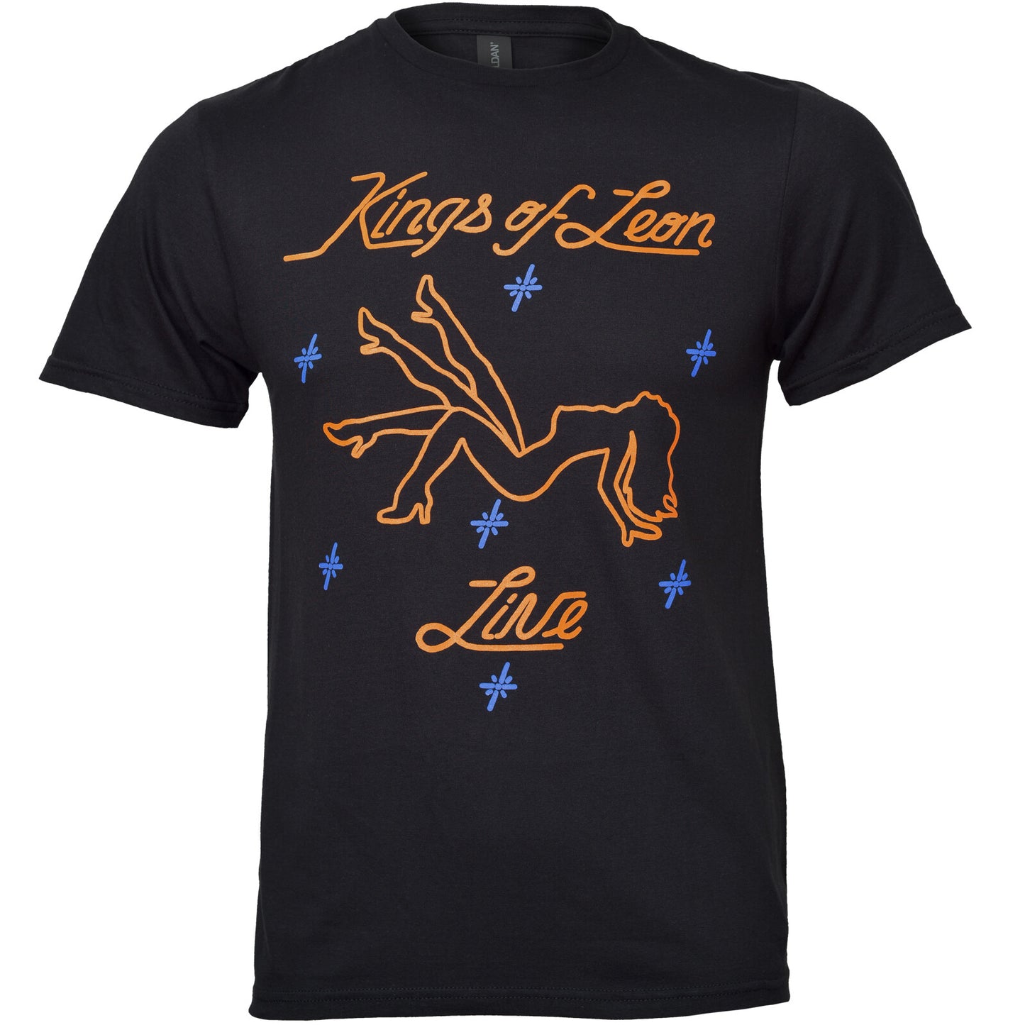 An official Kings Of Leon T Shirt with an outline image of a Stripper and Kings Of Leon Live on the front