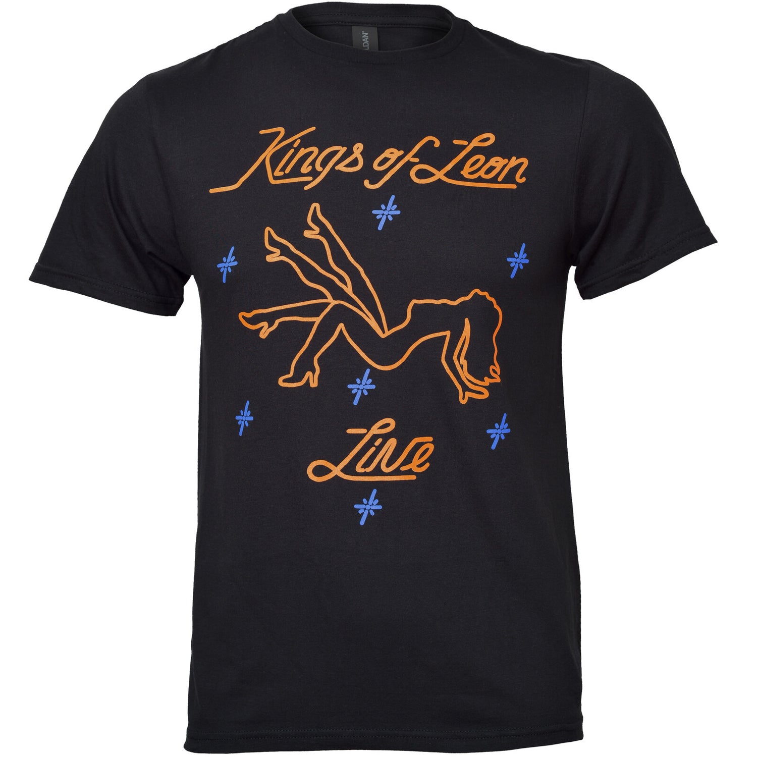 An official Kings Of Leon T Shirt with an outline image of a Stripper and Kings Of Leon Live on the front