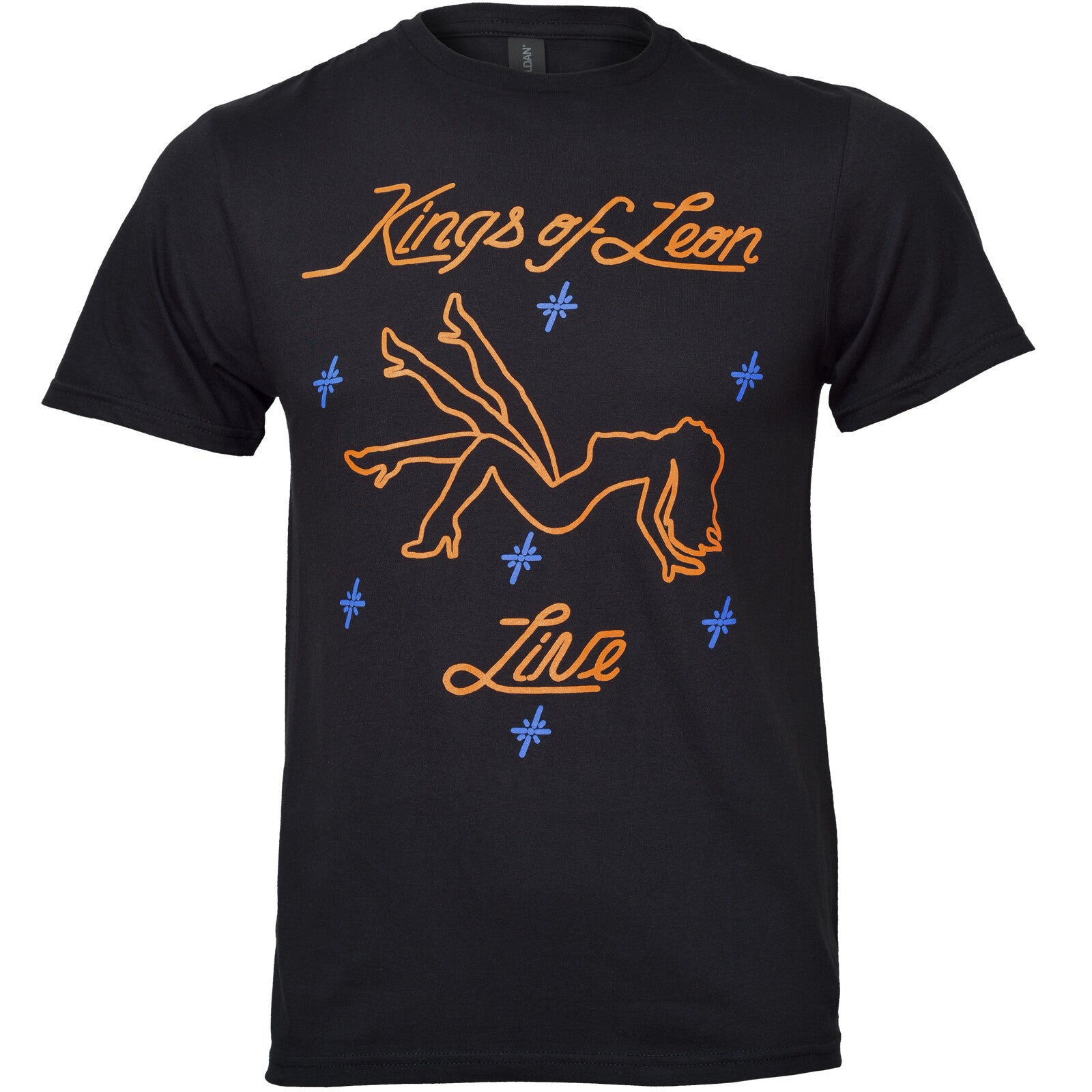 An official Kings Of Leon T Shirt with an outline image of a Stripper and Kings Of Leon Live on the front