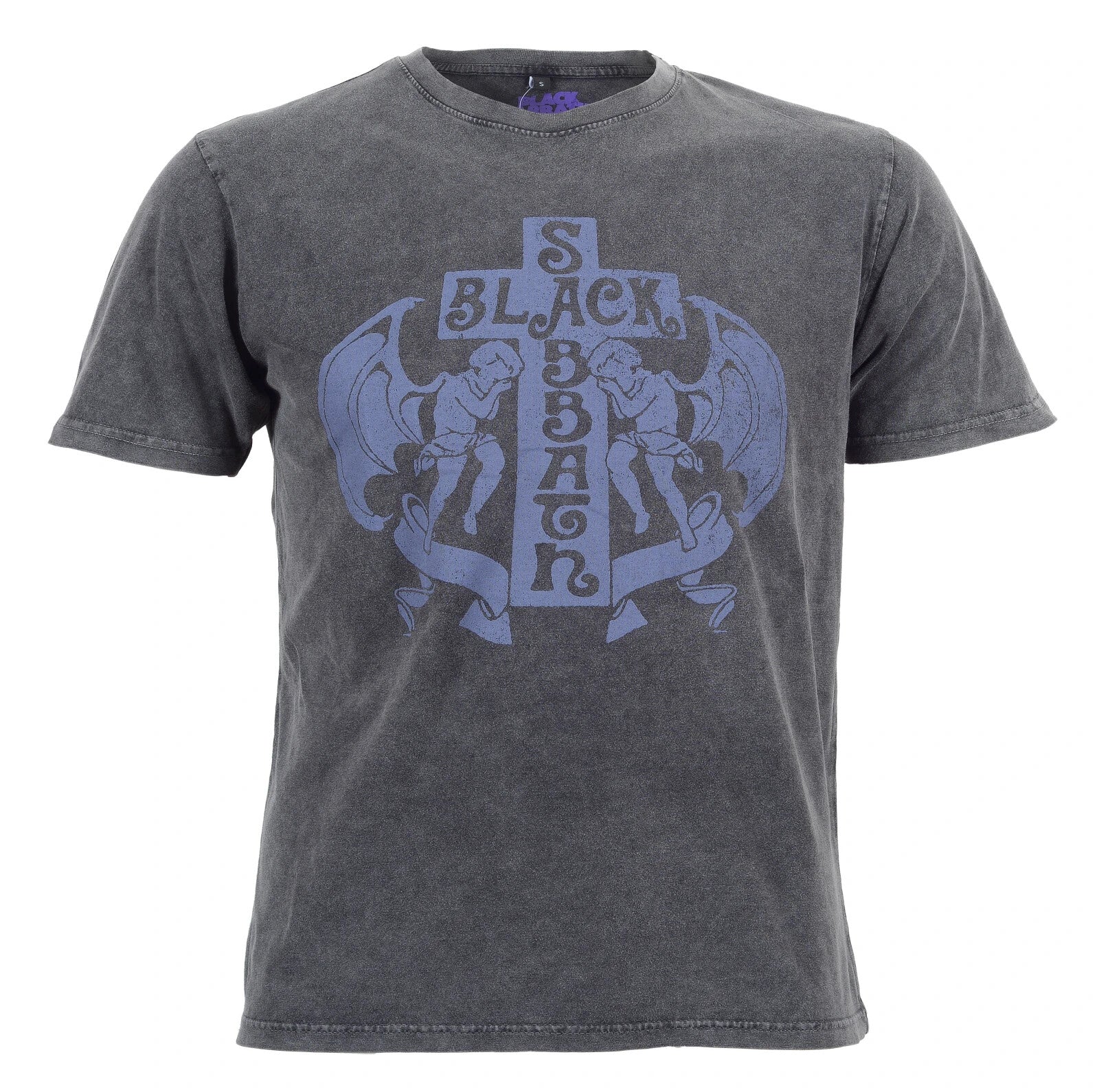 official black sabbath limited edition stone wash gey t shirt with black sabbath cross and the angels on the front