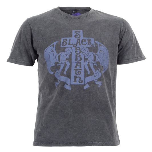 official black sabbath limited edition stone wash gey t shirt with black sabbath cross and the angels on the front